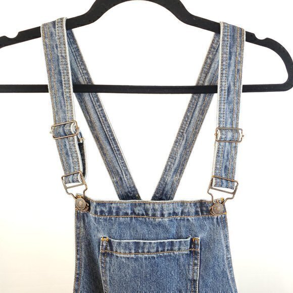 Forever 21 Rigid Denim Overall Dress / Pinafore w/Front Pocket L 100% Cotton - Picture 4 of 14